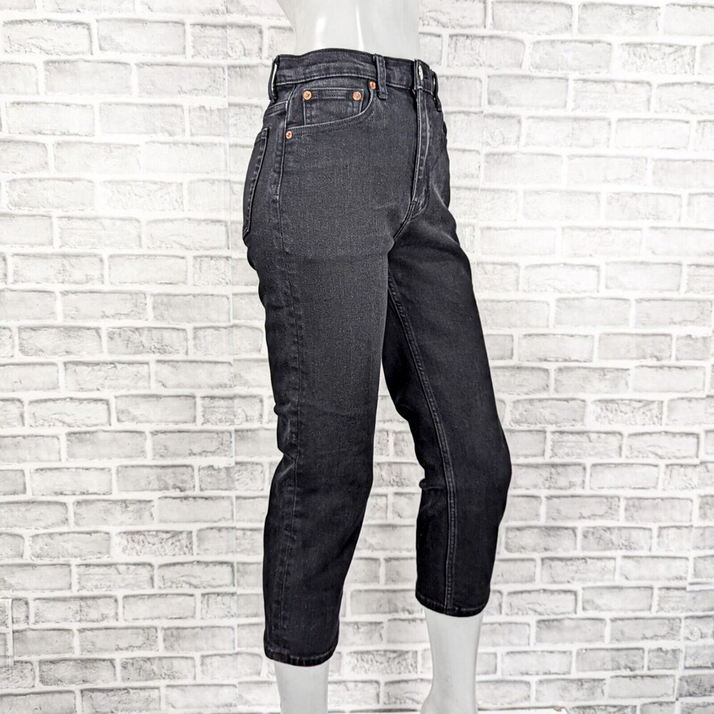RE/DONE Women's High Waist Stretch Crop Denim Jeans in Black Med Vain sz 29 - Picture 3 of 11